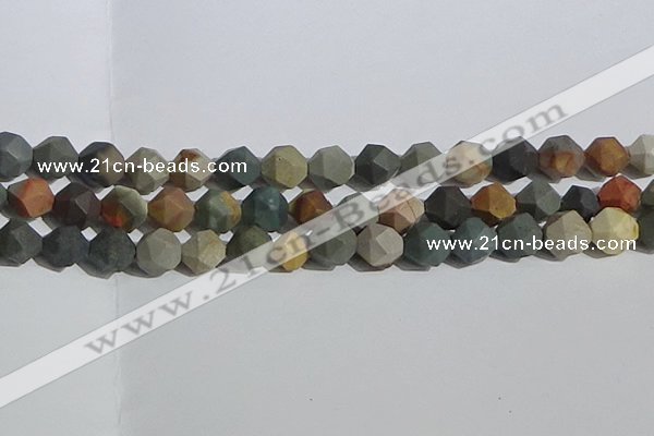 CPJ593 15.5 inches 12mm faceted nuggets matte polychrome jasper beads