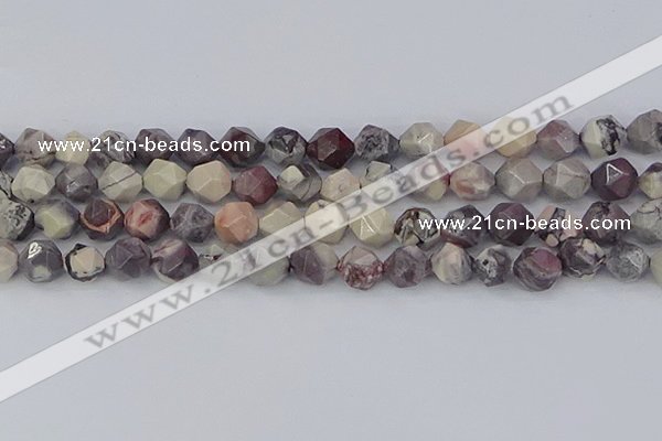 CPJ623 15.5 inches 12mm faceted nuggets purple striped jasper beads