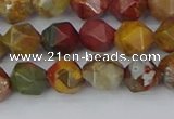 CPJ626 15.5 inches 6mm faceted nuggets picasso jasper beads