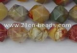 CPJ627 15.5 inches 8mm faceted nuggets picasso jasper beads