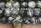 CPJ640 15.5 inches 4mm faceted round grey picture jasper beads