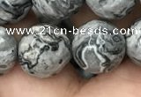 CPJ645 15.5 inches 14mm faceted round grey picture jasper beads