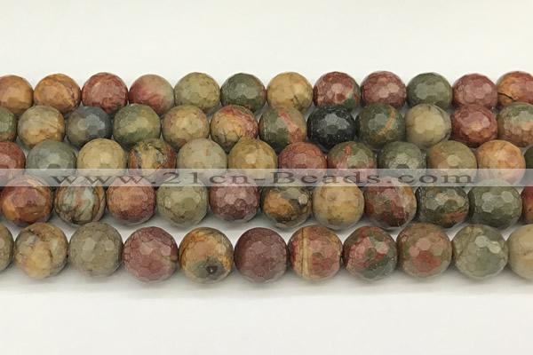 CPJ693 15 inches 12mm faceted round picasso jasper beads