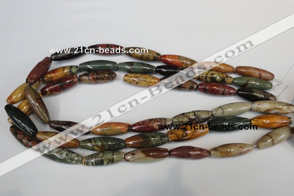 CPJ72 15.5 inches 10*30mm rice picasso jasper gemstone beads