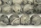 CPJ725 15 inches 6mm faceted round grey picture jasper beads