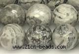 CPJ726 15 inches 8mm faceted round grey picture jasper beads