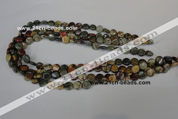 CPJ74 15.5 inches 10mm flat round picasso jasper gemstone beads