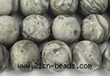 CPJ742 15 inches 8mm round matte grey picture jasper beads