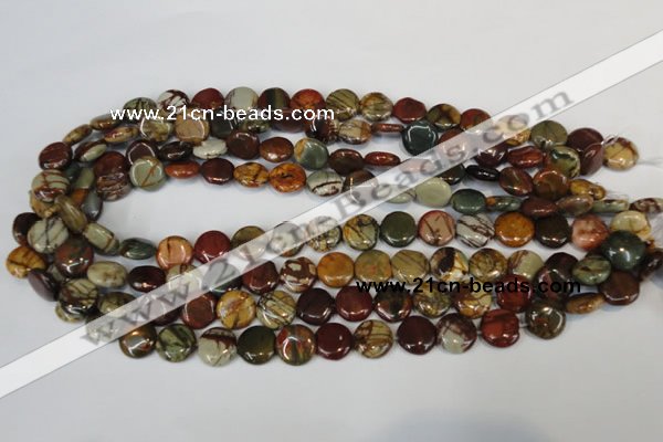 CPJ75 15.5 inches 12mm flat round picasso jasper gemstone beads