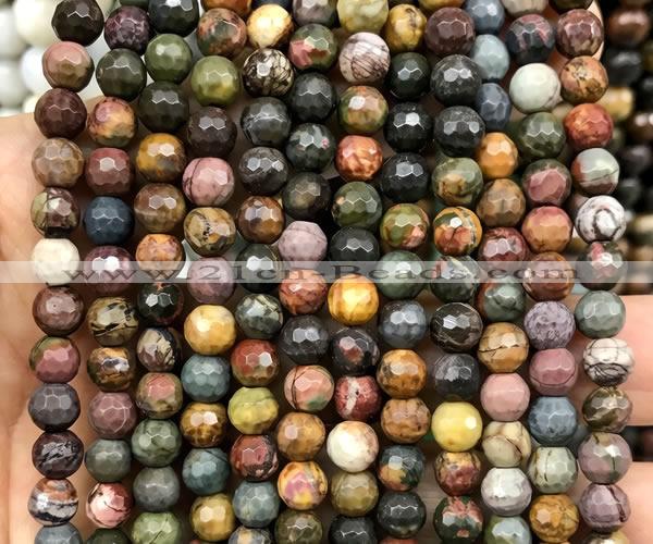 CPJ765 15 inches 6mm faceted round picasso jasper beads wholesale