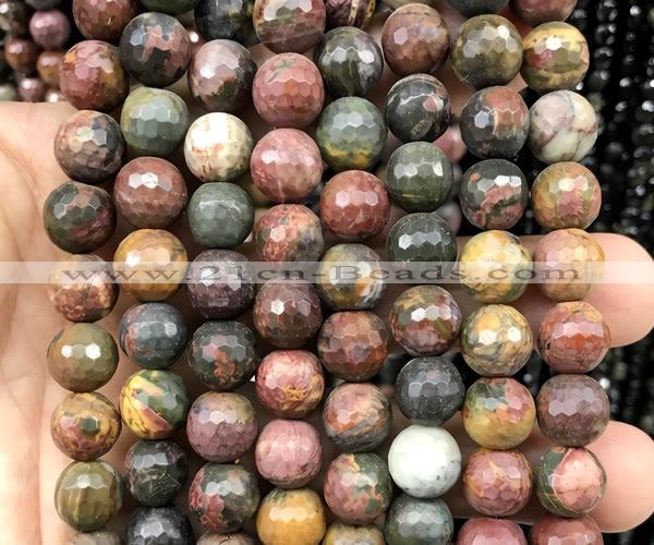 CPJ767 15 inches 10mm faceted round picasso jasper beads wholesale