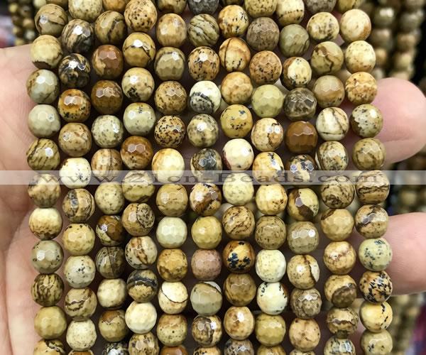 CPJ772 15 inches 6mm faceted round picture jasper beads wholesale