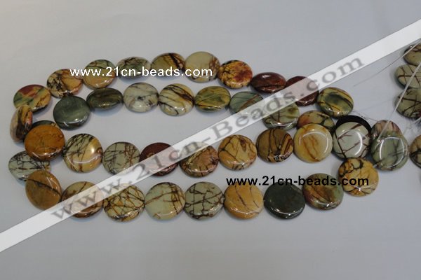 CPJ80 15.5 inches 25mm flat round picasso jasper gemstone beads