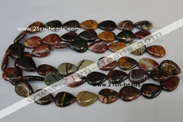 CPJ90 15.5 inches 18*25mm flat teardrop picasso jasper gemstone beads