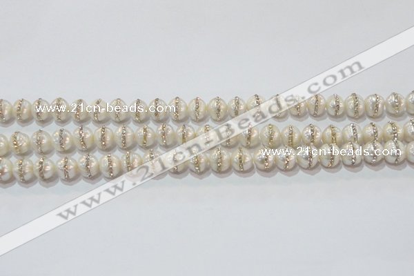 CPL01 15.5 inches 9*10mm nuggets pearl with rhinestone beads