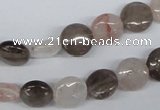 CPQ101 10mm flat round natural pink crystal & smoky quartz beads