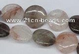 CPQ102 16mm flat round natural pink crystal & smoky quartz beads