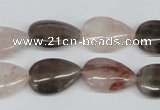 CPQ109 12*18mm flat teardrop natural pink crystal & smoky quartz beads