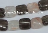 CPQ111 12*12mm square natural pink crystal & smoky quartz beads