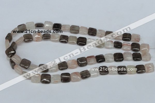 CPQ111 12*12mm square natural pink crystal & smoky quartz beads