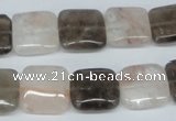 CPQ112 14*14mm square natural pink crystal & smoky quartz beads