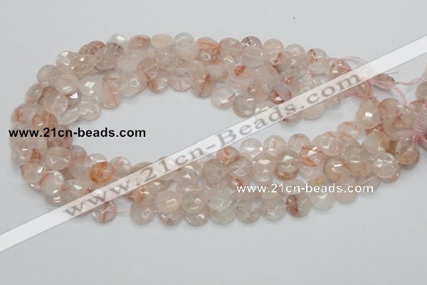 CPQ16 15.5 inches 12mm faceted coin natural pink quartz beads