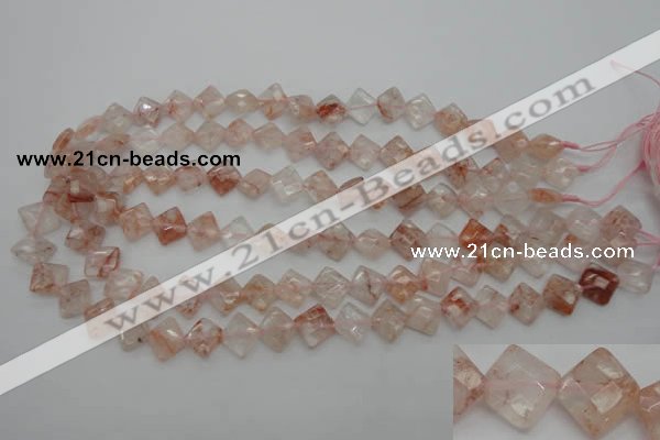 CPQ224 15.5 inches 10*10mm faceted diamond natural pink quartz beads