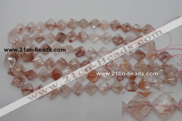 CPQ225 15.5 inches 12*12mm faceted diamond natural pink quartz beads