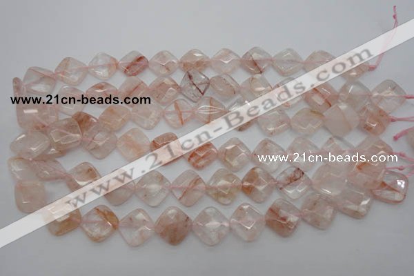 CPQ226 15.5 inches 15*15mm faceted diamond natural pink quartz beads