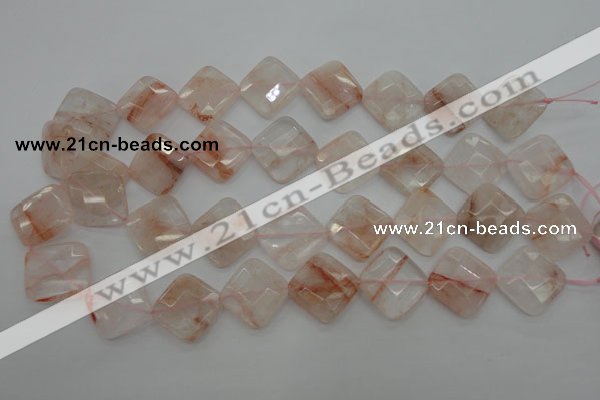 CPQ228 15.5 inches 20*20mm faceted diamond natural pink quartz beads