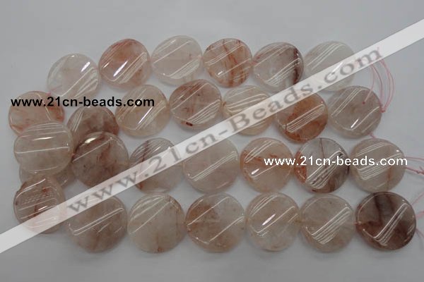 CPQ238 15.5 inches 28mm twisted coin natural pink quartz beads