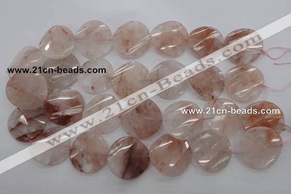 CPQ240 15.5 inches 28mm faceted & twisted coin natural pink quartz beads