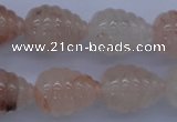 CPQ92 15.5 inches 15*20mm carved teardrop natural pink quartz beads