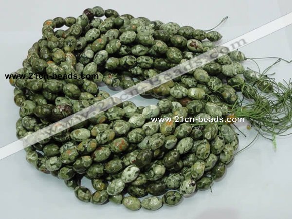 CPS11 15.5 inches 10*14mm rice green peacock stone beads wholesale