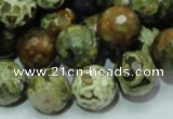 CPS113 15.5 inches 14mm faceted round green peacock stone beads