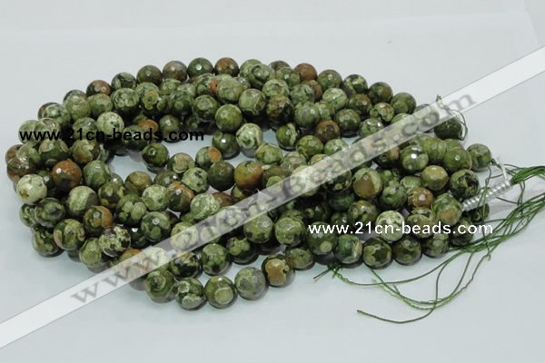 CPS113 15.5 inches 14mm faceted round green peacock stone beads