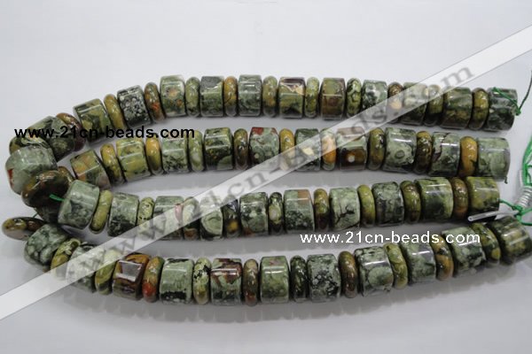 CPS115 15.5 inches 6*18mm & 12*18mm rondelle green peacock stone beads