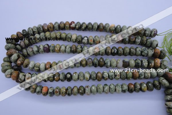 CPS118 15.5 inches 6*12mm faceted rondelle green peacock stone beads