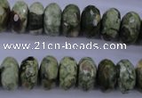 CPS119 15.5 inches 7*14mm faceted rondelle green peacock stone beads