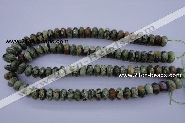 CPS119 15.5 inches 7*14mm faceted rondelle green peacock stone beads