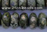 CPS120 15.5 inches 10*20mm faceted rondelle green peacock stone beads