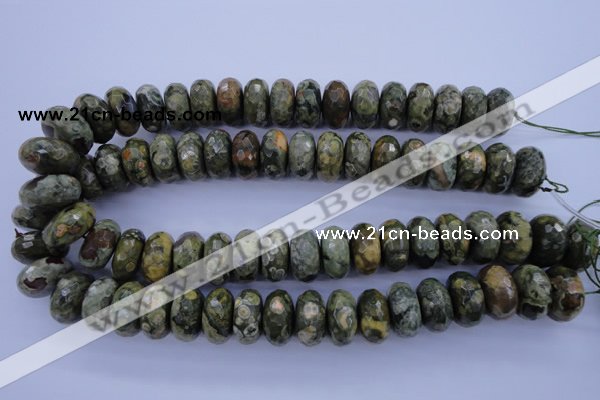 CPS120 15.5 inches 10*20mm faceted rondelle green peacock stone beads