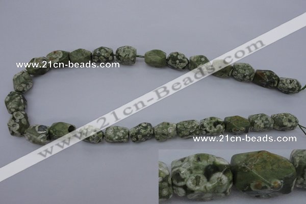 CPS131 15.5 inches 10*15mm faceted nuggets green peacock stone beads