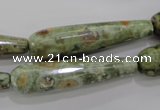 CPS134 15.5 inches 10*40mm faceted teardrop green peacock stone beads