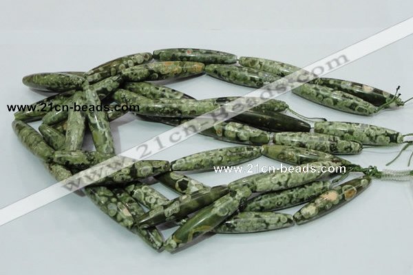 CPS14 15.5 inches 10*50mm rice green peacock stone beads wholesale