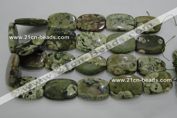 CPS144 15.5 inches 25*35mm rectangle green peacock stone beads