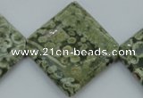 CPS146 15.5 inches 30*30mm diamond green peacock stone beads