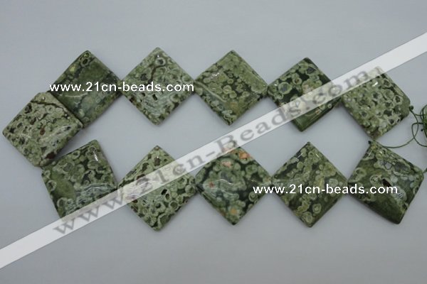 CPS146 15.5 inches 30*30mm diamond green peacock stone beads