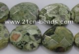 CPS150 15.5 inches 20*25mm faceted freeform green peacock stone beads