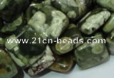 CPS18 15.5 inches 15*15mm square green peacock stone beads wholesale